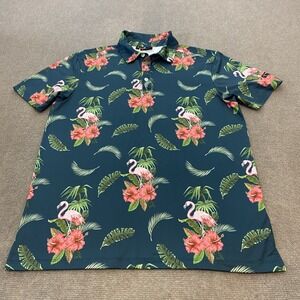 Yatta Golf‎ Polo Shirt Mens M Golf Flamingo Floral Hibiscus Stretch Performance